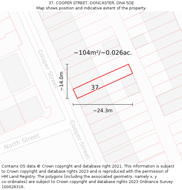 37, COOPER STREET, DONCASTER, DN4 5DE: Plot and title map