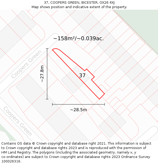 37, COOPERS GREEN, BICESTER, OX26 4XJ: Plot and title map