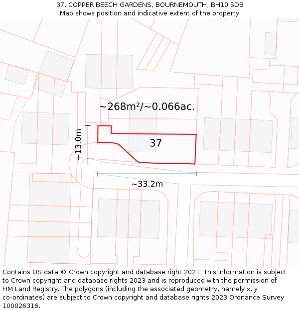 37, COPPER BEECH GARDENS, BOURNEMOUTH, BH10 5DB: Plot and title map