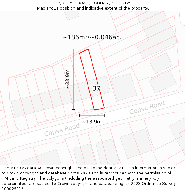 37, COPSE ROAD, COBHAM, KT11 2TW: Plot and title map