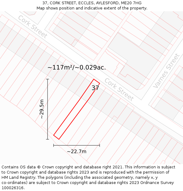 37, CORK STREET, ECCLES, AYLESFORD, ME20 7HG: Plot and title map