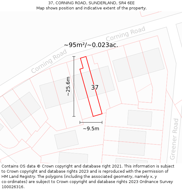 37, CORNING ROAD, SUNDERLAND, SR4 6EE: Plot and title map