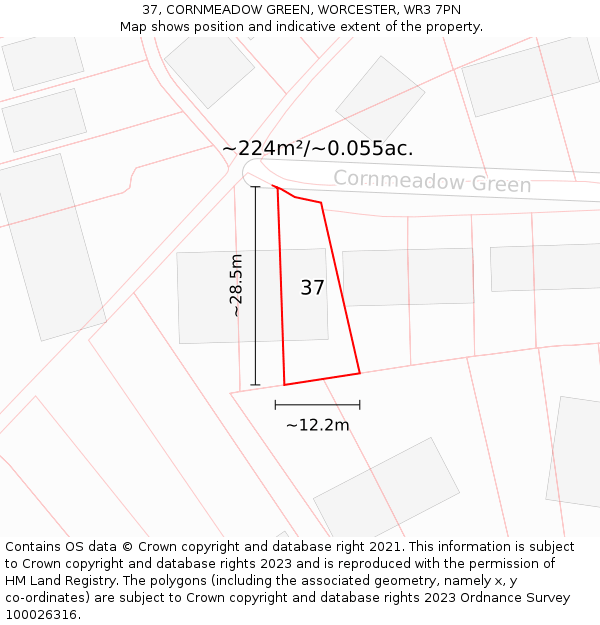 37, CORNMEADOW GREEN, WORCESTER, WR3 7PN: Plot and title map