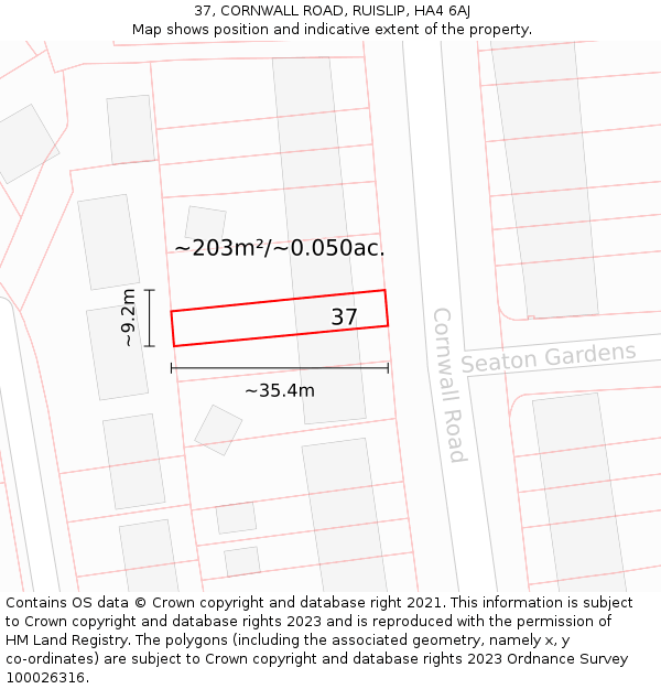 37, CORNWALL ROAD, RUISLIP, HA4 6AJ: Plot and title map