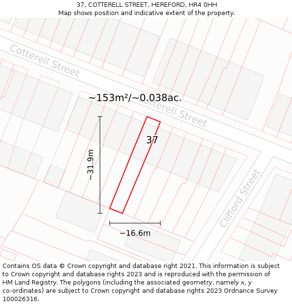 37, COTTERELL STREET, HEREFORD, HR4 0HH: Plot and title map