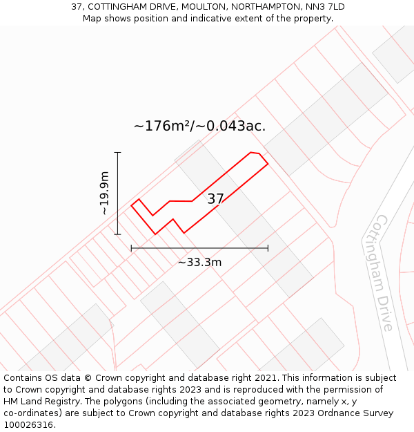 37, COTTINGHAM DRIVE, MOULTON, NORTHAMPTON, NN3 7LD: Plot and title map
