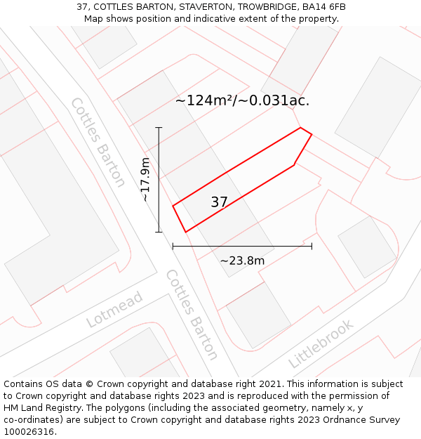 37, COTTLES BARTON, STAVERTON, TROWBRIDGE, BA14 6FB: Plot and title map
