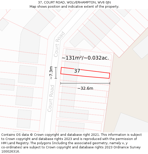 37, COURT ROAD, WOLVERHAMPTON, WV6 0JN: Plot and title map