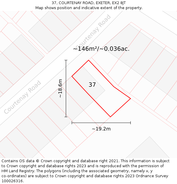 37, COURTENAY ROAD, EXETER, EX2 8JT: Plot and title map