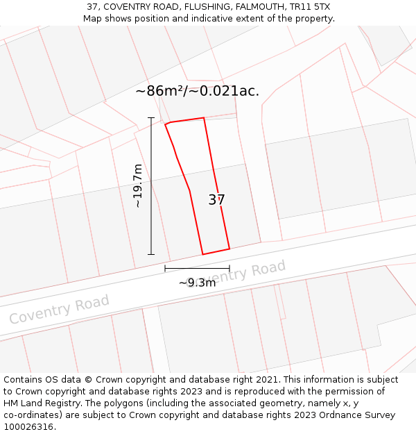 37, COVENTRY ROAD, FLUSHING, FALMOUTH, TR11 5TX: Plot and title map