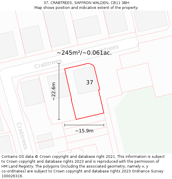 37, CRABTREES, SAFFRON WALDEN, CB11 3BH: Plot and title map