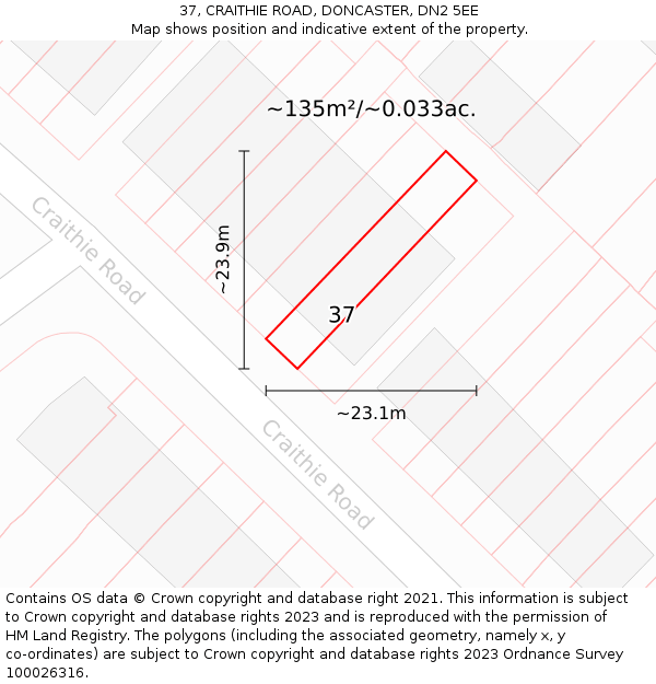 37, CRAITHIE ROAD, DONCASTER, DN2 5EE: Plot and title map