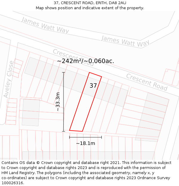 37, CRESCENT ROAD, ERITH, DA8 2AU: Plot and title map