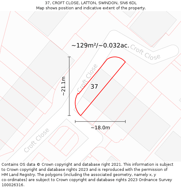 37, CROFT CLOSE, LATTON, SWINDON, SN6 6DL: Plot and title map