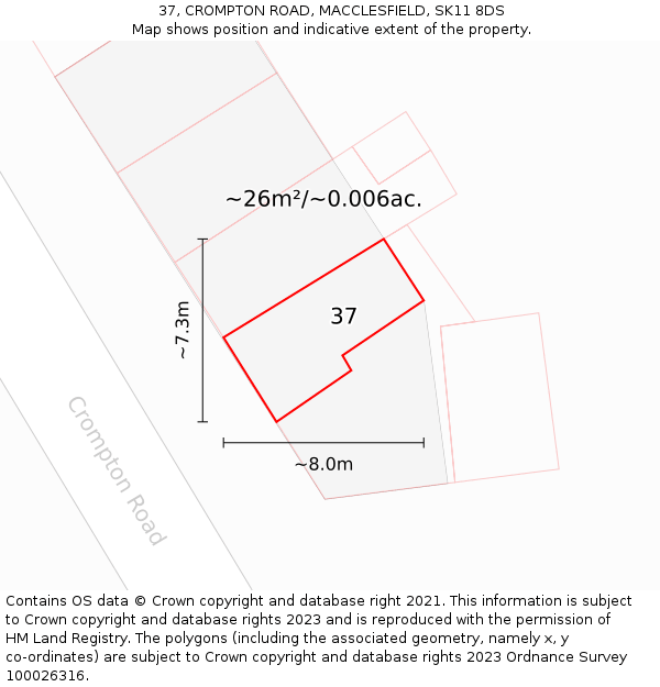 37, CROMPTON ROAD, MACCLESFIELD, SK11 8DS: Plot and title map