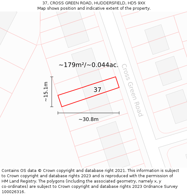 37, CROSS GREEN ROAD, HUDDERSFIELD, HD5 9XX: Plot and title map