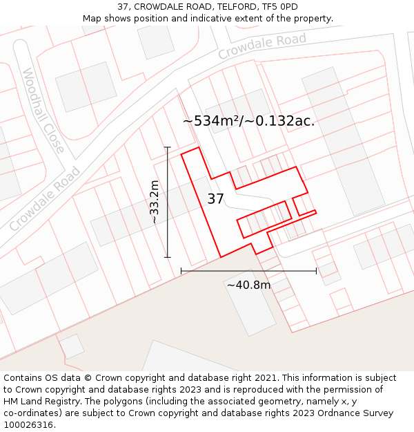 37, CROWDALE ROAD, TELFORD, TF5 0PD: Plot and title map