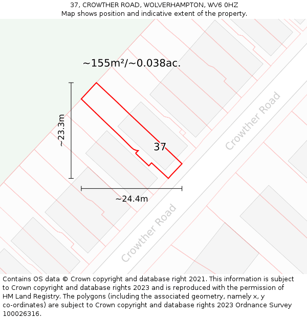 37, CROWTHER ROAD, WOLVERHAMPTON, WV6 0HZ: Plot and title map