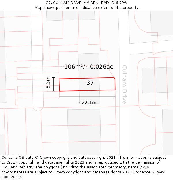 37, CULHAM DRIVE, MAIDENHEAD, SL6 7PW: Plot and title map