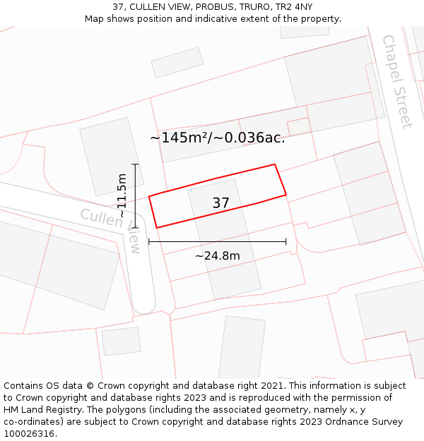 37, CULLEN VIEW, PROBUS, TRURO, TR2 4NY: Plot and title map