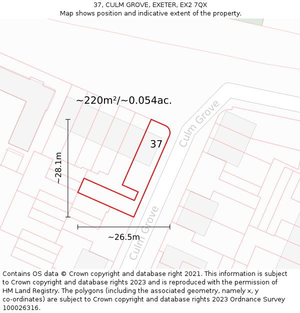 37, CULM GROVE, EXETER, EX2 7QX: Plot and title map