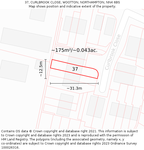 37, CURLBROOK CLOSE, WOOTTON, NORTHAMPTON, NN4 6BS: Plot and title map
