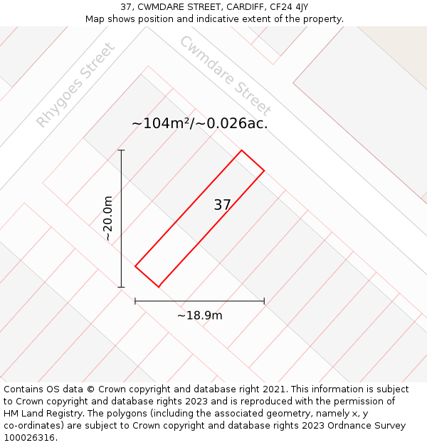 37, CWMDARE STREET, CARDIFF, CF24 4JY: Plot and title map