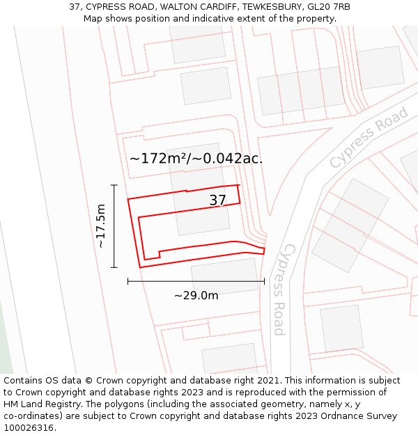 37, CYPRESS ROAD, WALTON CARDIFF, TEWKESBURY, GL20 7RB: Plot and title map