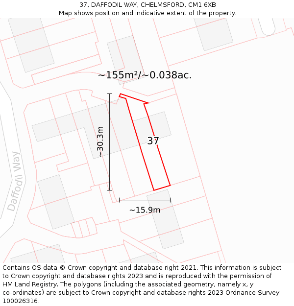 37, DAFFODIL WAY, CHELMSFORD, CM1 6XB: Plot and title map