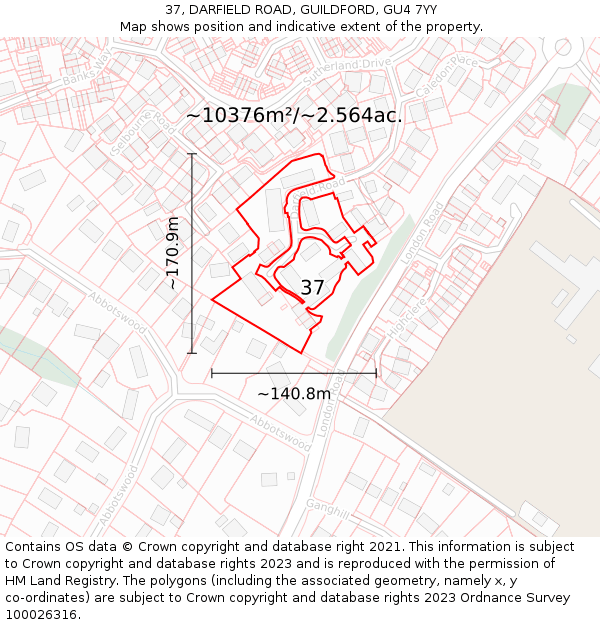 37, DARFIELD ROAD, GUILDFORD, GU4 7YY: Plot and title map