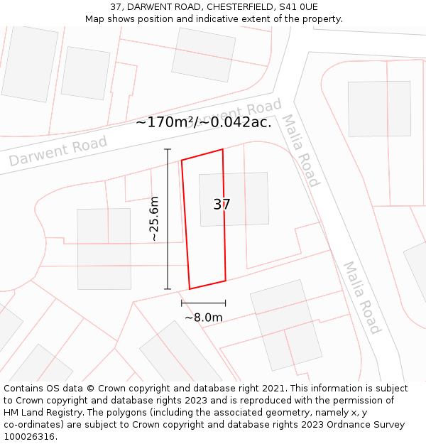37, DARWENT ROAD, CHESTERFIELD, S41 0UE: Plot and title map