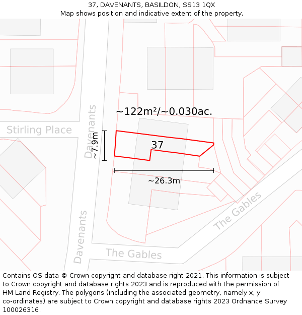 37, DAVENANTS, BASILDON, SS13 1QX: Plot and title map