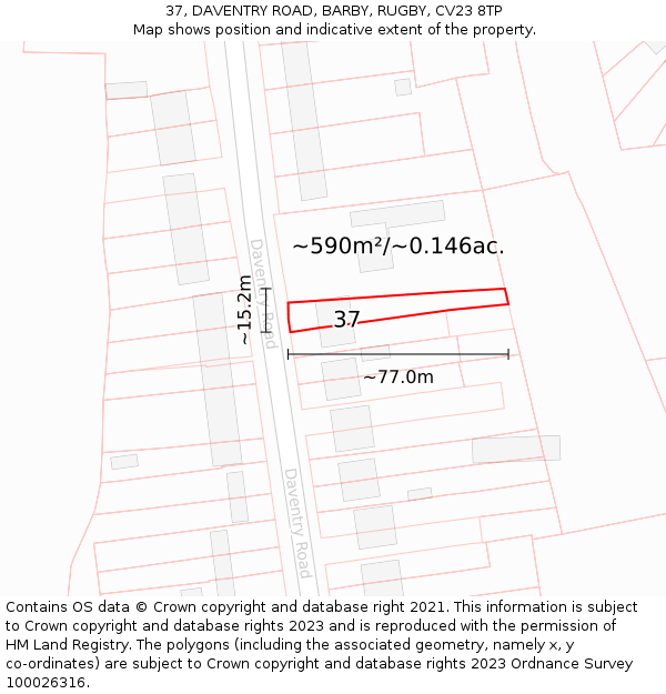 37, DAVENTRY ROAD, BARBY, RUGBY, CV23 8TP: Plot and title map