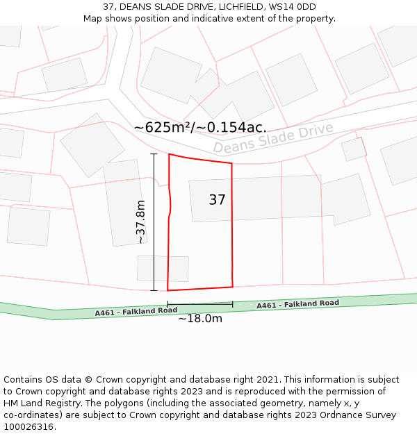 37, DEANS SLADE DRIVE, LICHFIELD, WS14 0DD: Plot and title map