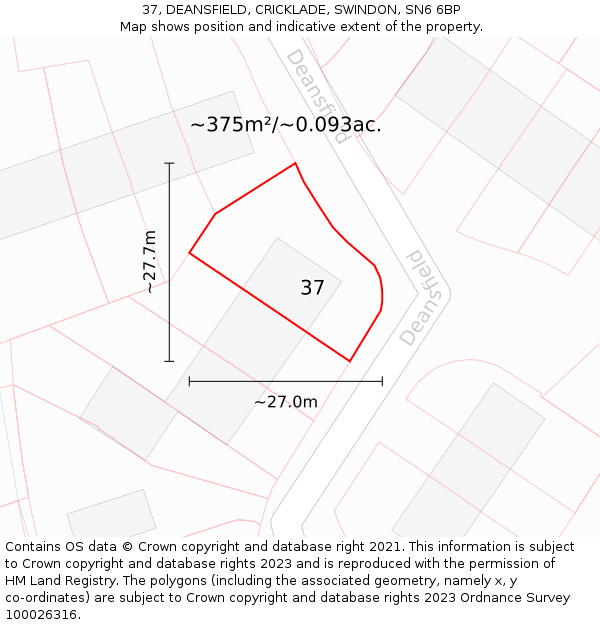 37, DEANSFIELD, CRICKLADE, SWINDON, SN6 6BP: Plot and title map