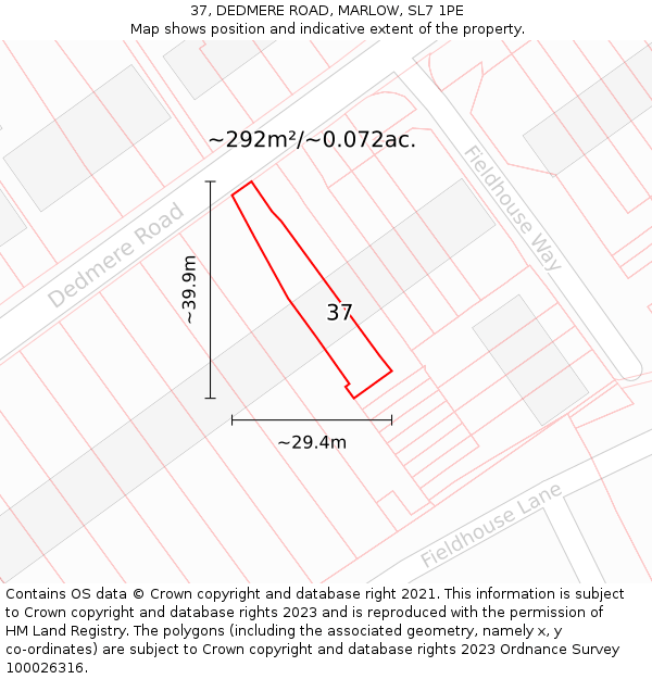 37, DEDMERE ROAD, MARLOW, SL7 1PE: Plot and title map
