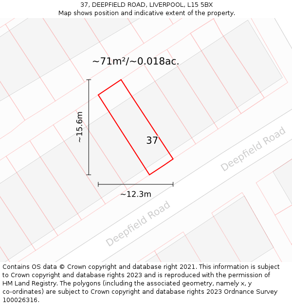 37, DEEPFIELD ROAD, LIVERPOOL, L15 5BX: Plot and title map