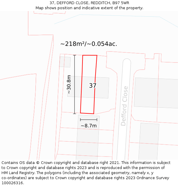 37, DEFFORD CLOSE, REDDITCH, B97 5WR: Plot and title map