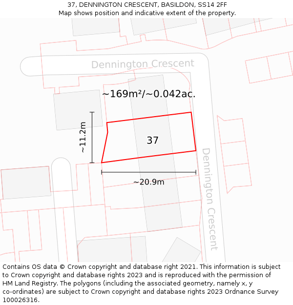 37, DENNINGTON CRESCENT, BASILDON, SS14 2FF: Plot and title map