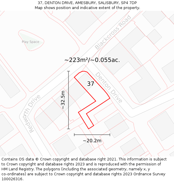 37, DENTON DRIVE, AMESBURY, SALISBURY, SP4 7DP: Plot and title map