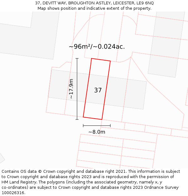 37, DEVITT WAY, BROUGHTON ASTLEY, LEICESTER, LE9 6NQ: Plot and title map