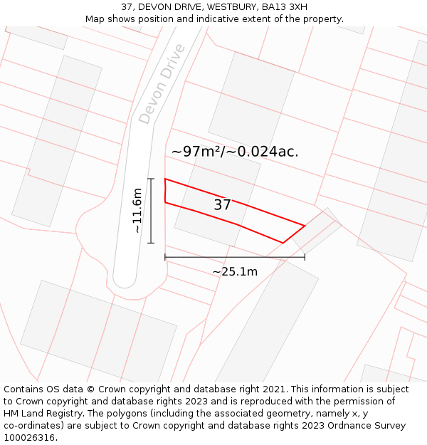 37, DEVON DRIVE, WESTBURY, BA13 3XH: Plot and title map