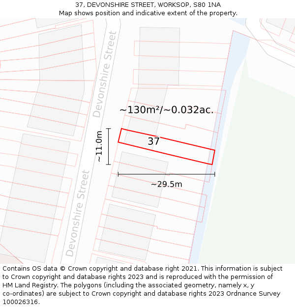 37, DEVONSHIRE STREET, WORKSOP, S80 1NA: Plot and title map