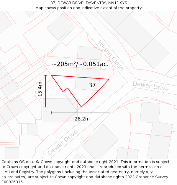 37, DEWAR DRIVE, DAVENTRY, NN11 9YS: Plot and title map