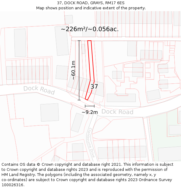 37, DOCK ROAD, GRAYS, RM17 6ES: Plot and title map