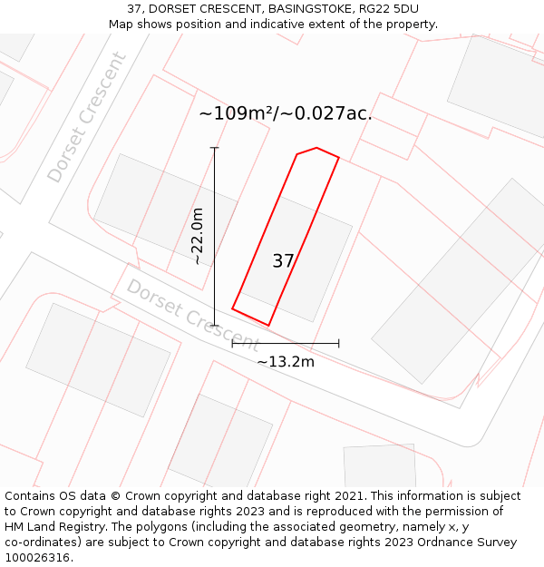 37, DORSET CRESCENT, BASINGSTOKE, RG22 5DU: Plot and title map
