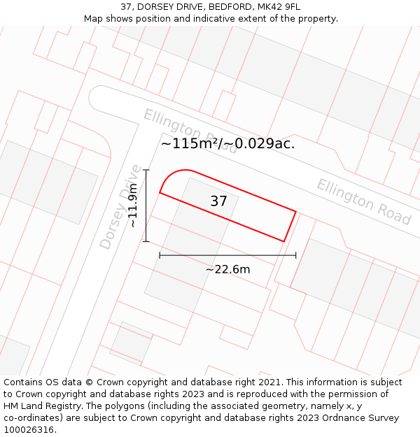 37, DORSEY DRIVE, BEDFORD, MK42 9FL: Plot and title map