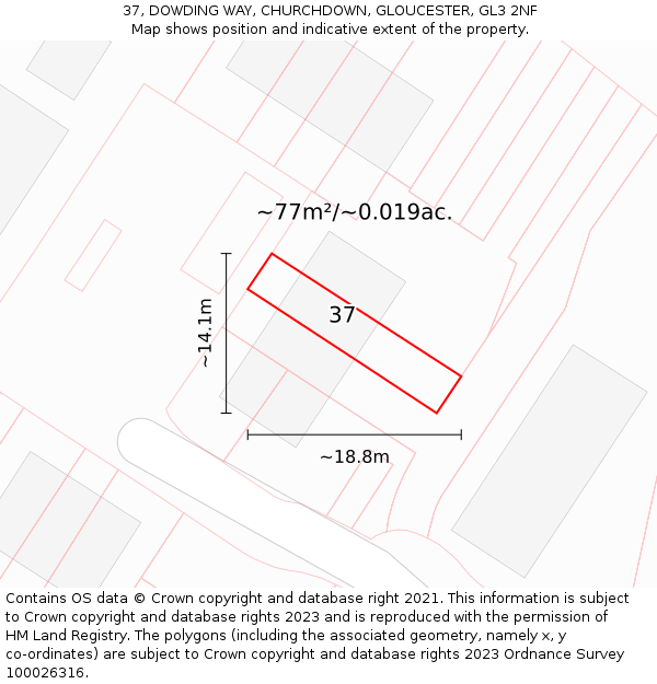 37, DOWDING WAY, CHURCHDOWN, GLOUCESTER, GL3 2NF: Plot and title map