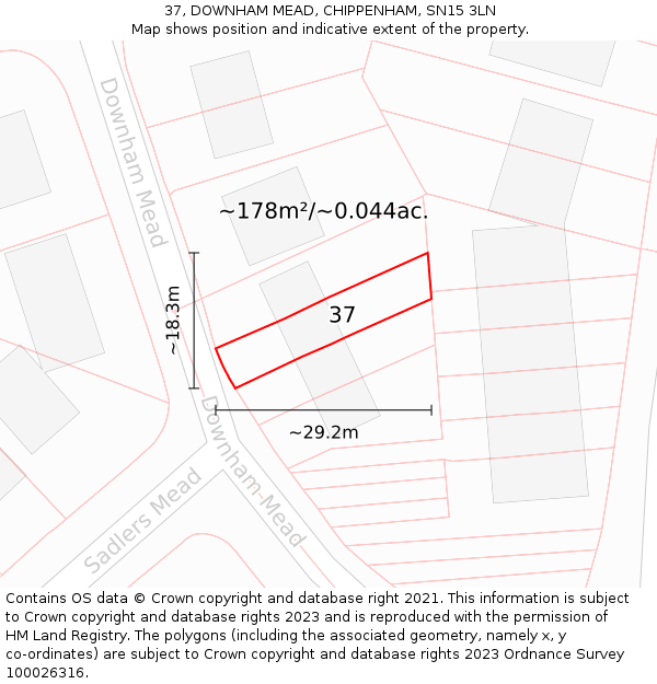 37, DOWNHAM MEAD, CHIPPENHAM, SN15 3LN: Plot and title map