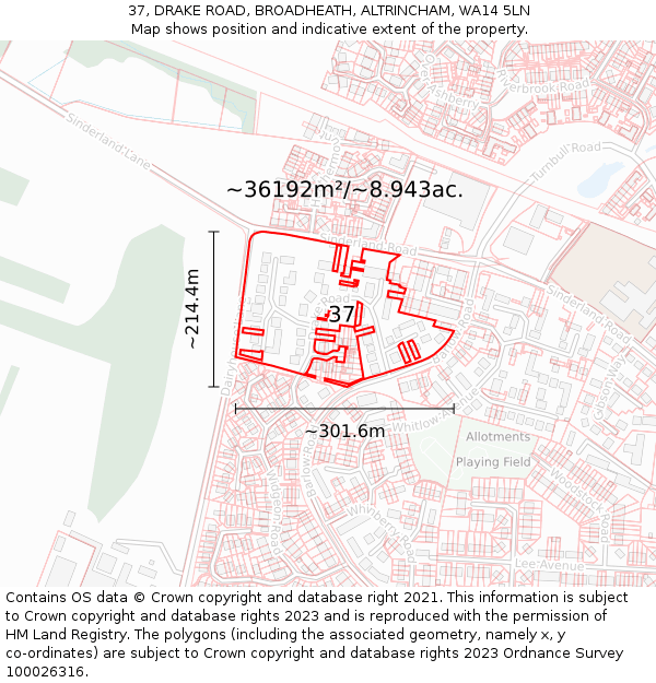 37, DRAKE ROAD, BROADHEATH, ALTRINCHAM, WA14 5LN: Plot and title map
